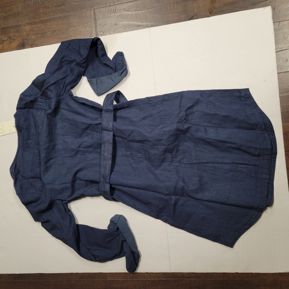A NEW DAY Denim Long Sleeve Shirt Dress Tie Waist Dark Blue Size XS - Picture 5 of 5